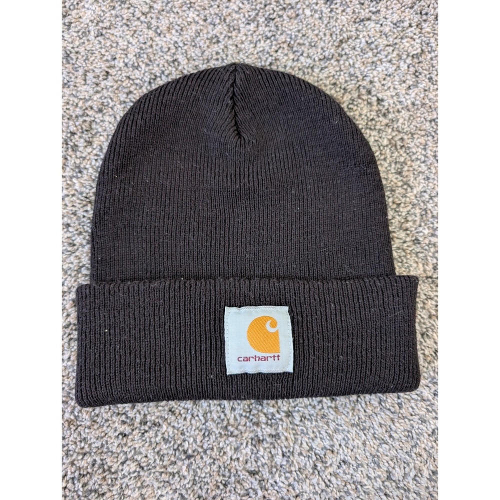Carhartt A18 Watch Hat Dark Brown Ribbed Knit Beanie Logo Patch Workwear Hat
